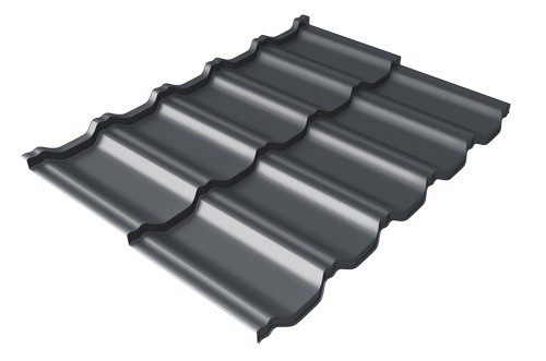 Металлочерепица модульная Квинта Uno Grand Line c 3D резом 0,45 Drap RAL 7024 мокрый асфальт купить в Омске