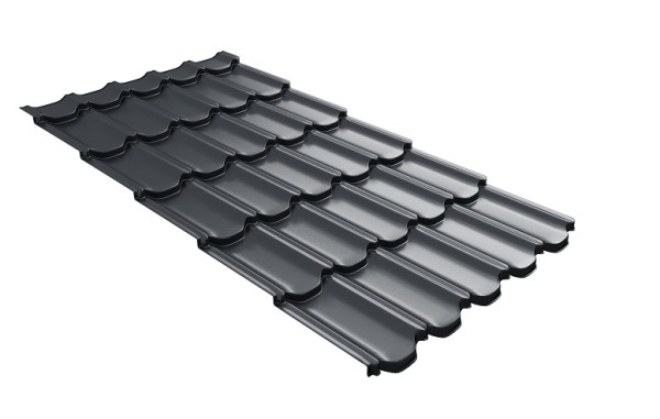 Металлочерепица квинта плюс с 3D резом 0,5 Satin RAL 7024 мокрый асфальт купить в Омске